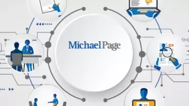 Infographic of the job application process with a central logo.