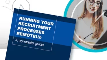 Cover titled 'Running Your Recruitment Processes Remotely: A Complete Guide' with a person on a tablet.