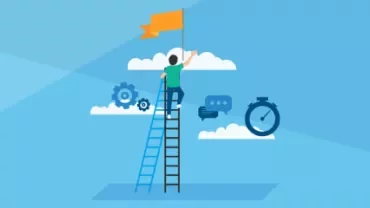 Personne sur une échelle atteignant un drapeau dans un graphique conceptuel.