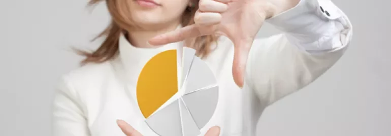 Personne cadrant un graphique en camembert flottant avec segment jaune.