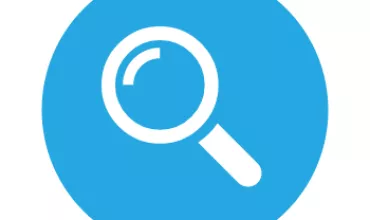Icône de loupe sur un cercle bleu.