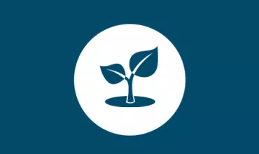 Icône d'une petite plante à deux feuilles sur fond bleu.