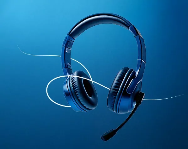 Headphones in a blud gradient background