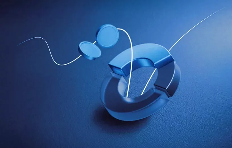 A currency icon on a blue gradient background