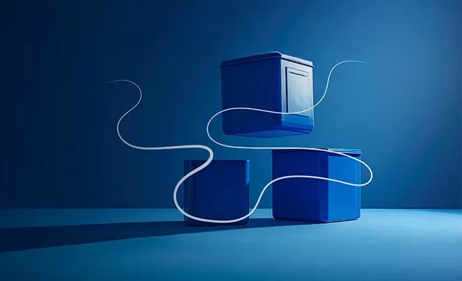 3 boxes on a blue gradient background