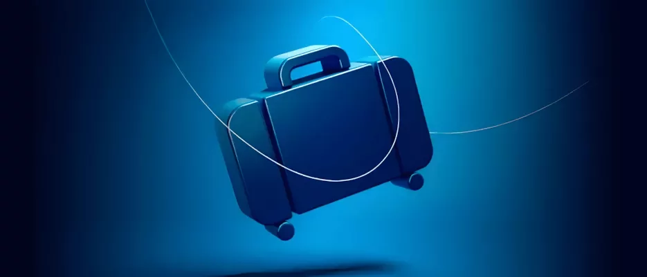 A suitcase in a dark blue gradient background